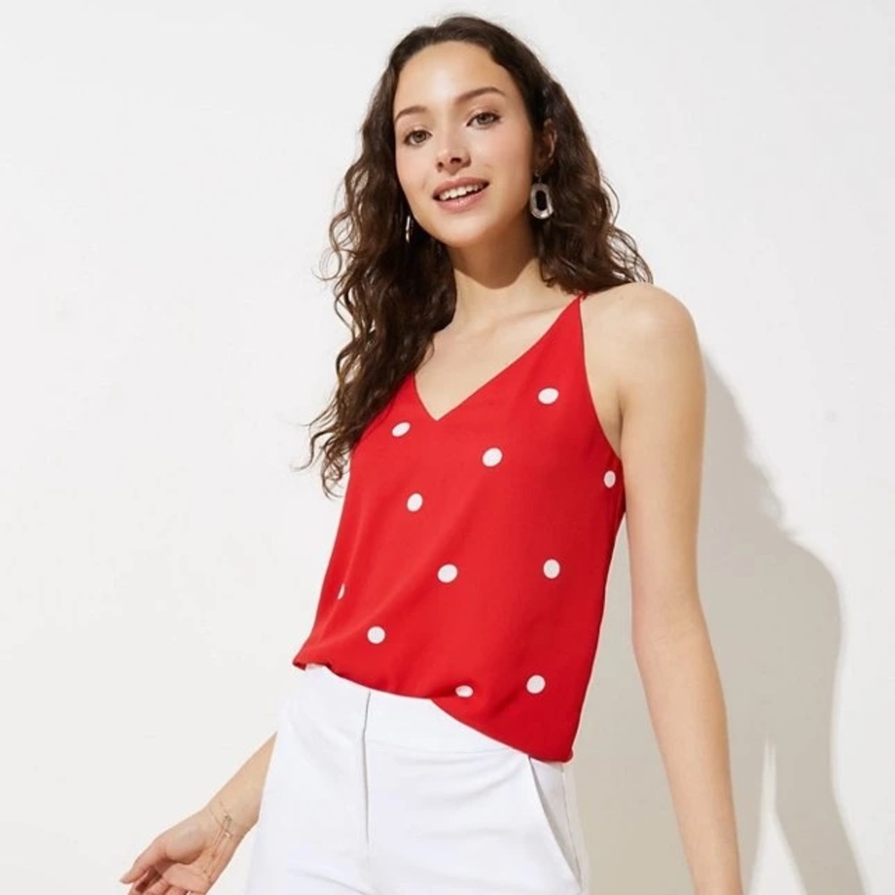 NWT Loft dotted strappy cammi. Color: orchard red